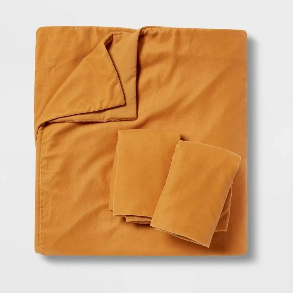 King Lustrous Velvet Duvet Cover & Sham Set - Gold